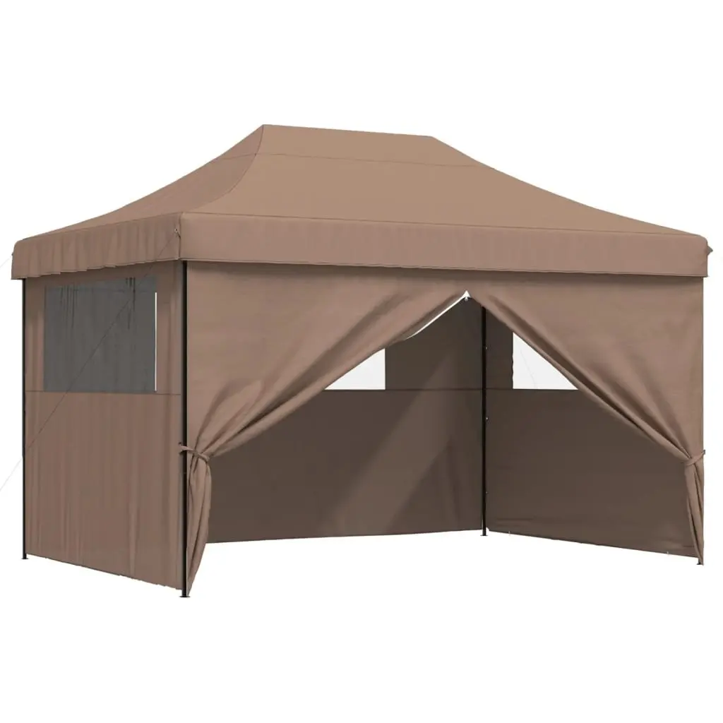 Pop-Up Party Tent Oxford Fabric with 4 Sidewalls Brown Outdoor Gazebo