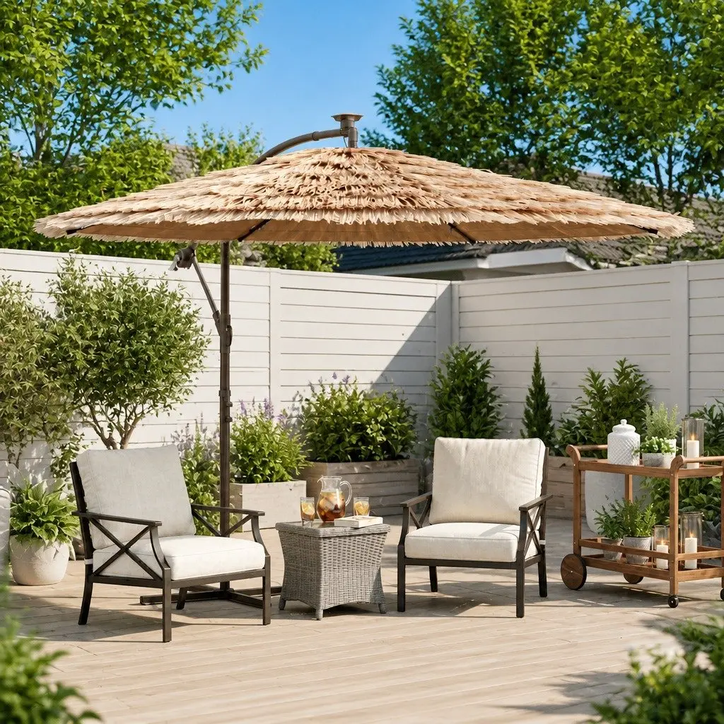 Garden Parasol Brown Outdoor Umbrella 269cm Durable Polyester Canopy with Crank for Patio Sunshade and UV Protection