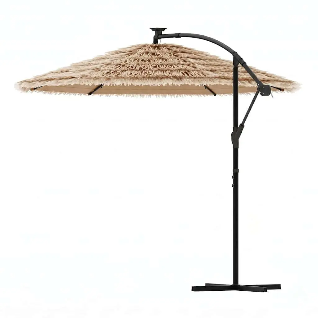 Garden Parasol Polyester Canopy 290 x 290 x 238 cm Brown Steel Pole Crank Mechanism