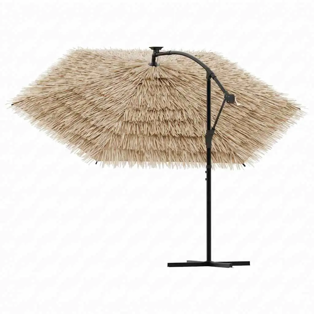 Garden Parasol Polyester Canopy 290 x 290 x 238 cm Brown Steel Pole Crank Mechanism