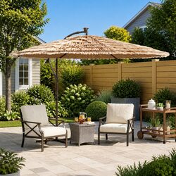 Versatile Garden Parasol with LED Lighting - 290cm Brown Umbrella