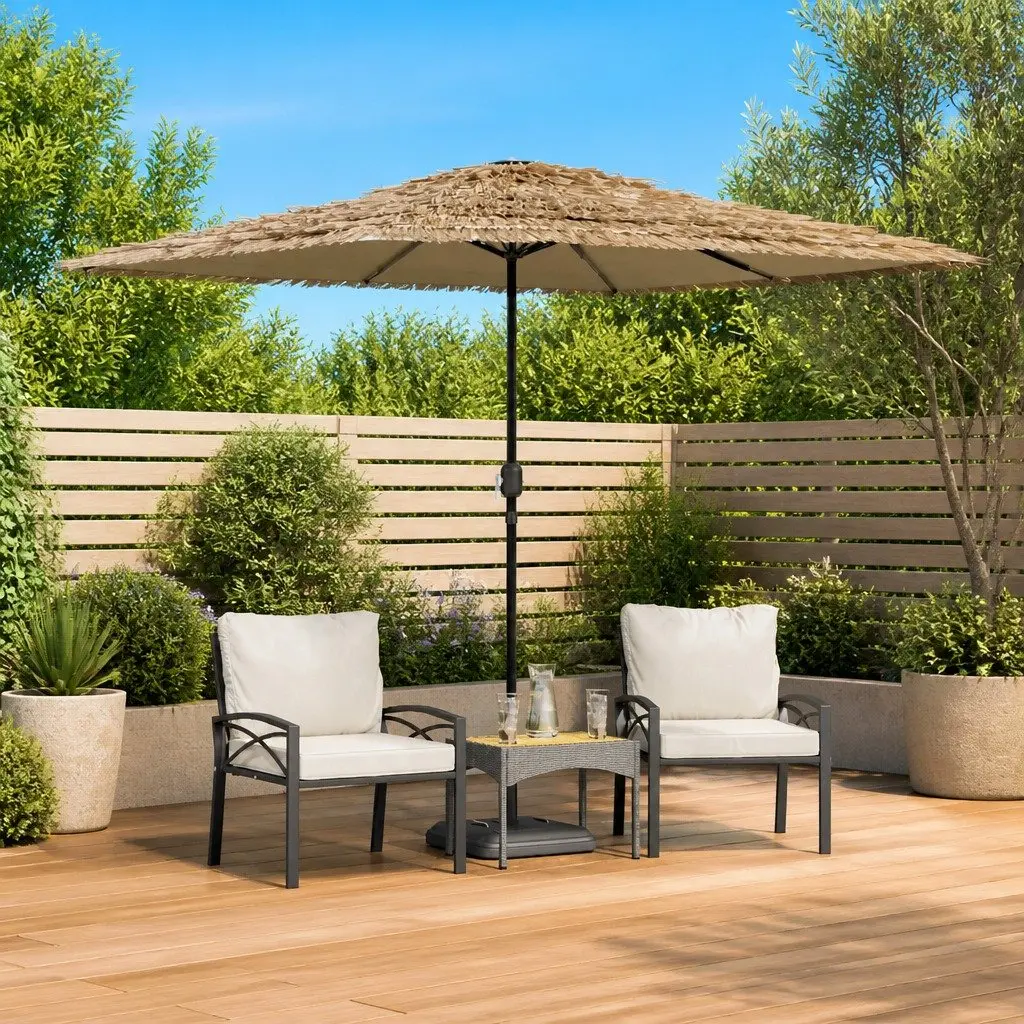 Garden Parasol Steel Pole 248cm Brown Polyester Canopy