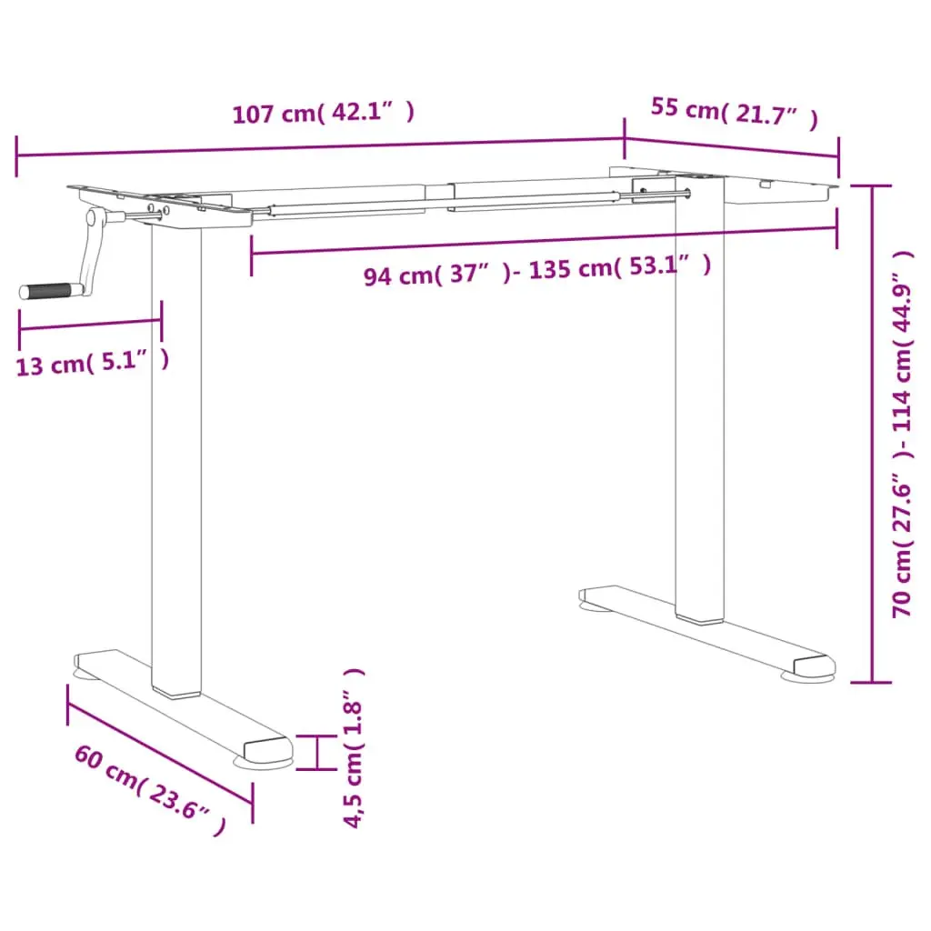 Standing Desk Frame Adjustable Height Black Steel Office Workstation Riser