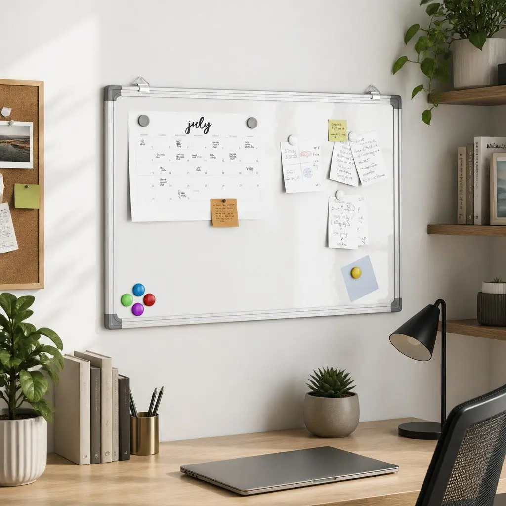 Magnetic Whiteboard Wall Mount 80x60cm Aluminium Frame Lacquer Coated Surface Office Home Presentation