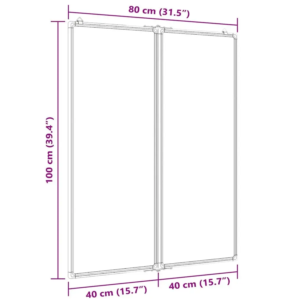 Magnetic Whiteboard Foldable Two Panel Display Board Aluminium Lacquer-coated 80 x 100 cm White