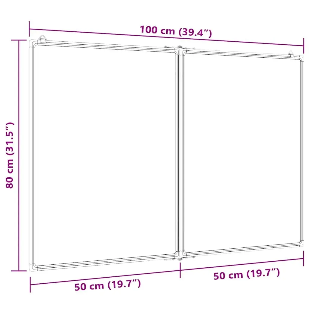 Magnetic Whiteboard Foldable Aluminium 100x80cm Double Panel Lacquer-coated