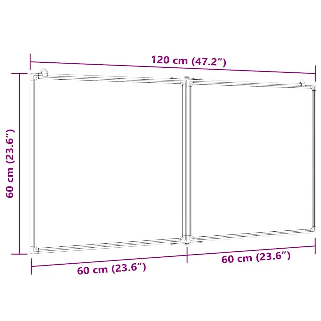 Magnetic Whiteboard Foldable Two Panel Display Board Lacquer Coated Surface 120 x 60 cm