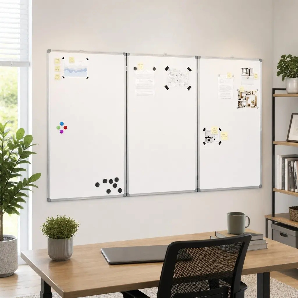 Magnetic Whiteboard Foldable Two Panel Aluminium 120 x 100 cm White