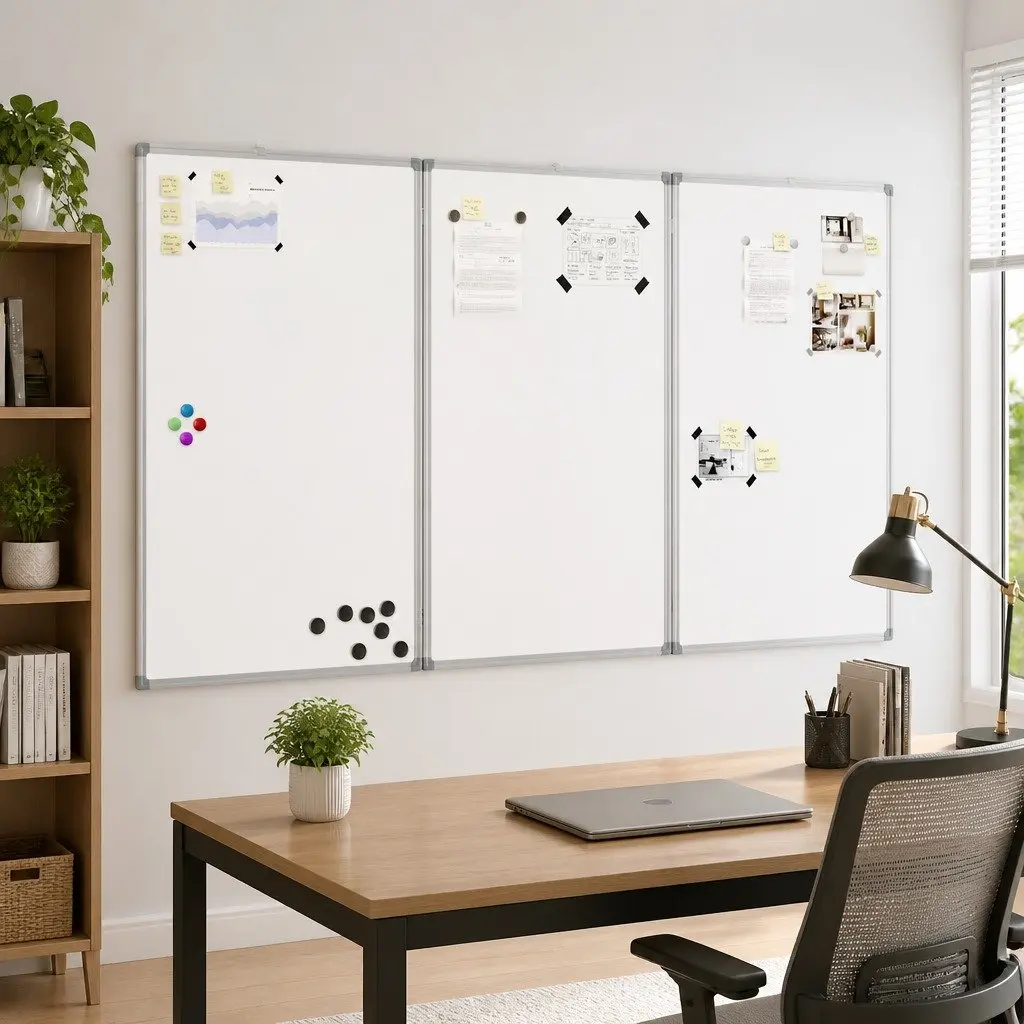 Magnetic Whiteboard Foldable Two Panels Aluminium 150 x 100 cm White
