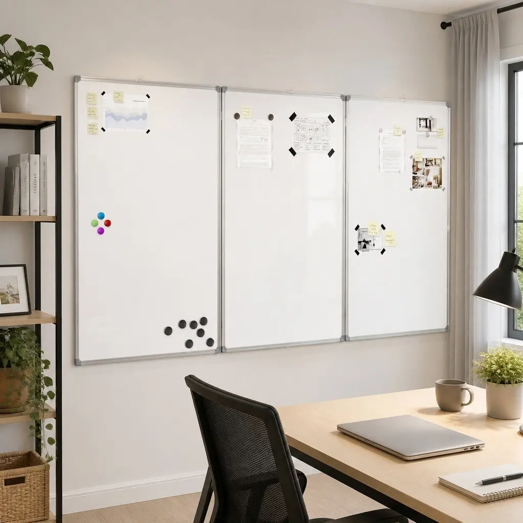 Magnetic Whiteboard Foldable Two-Panel Display Board 180x80 cm Aluminium Lacquer-Coated