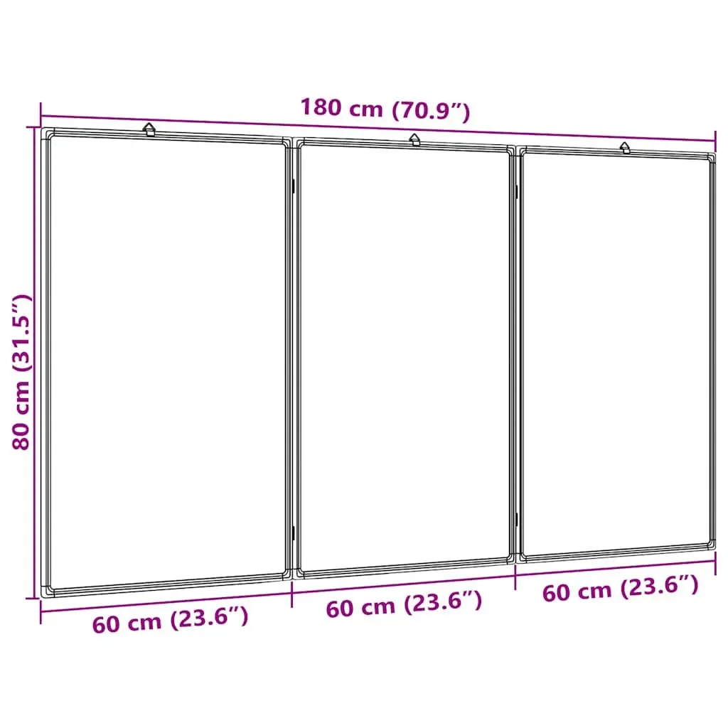 Magnetic Whiteboard Foldable Two-Panel Display Board 180x80 cm Aluminium Lacquer-Coated