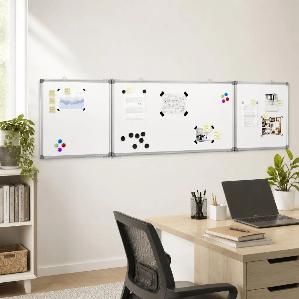 Magnetic Whiteboard Foldable Two Panel Lacquer-coated Aluminium 160 x 40 cm
