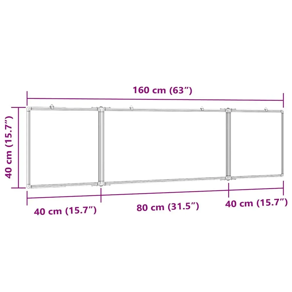 Magnetic Whiteboard Foldable Two Panel Lacquer-coated Aluminium 160 x 40 cm