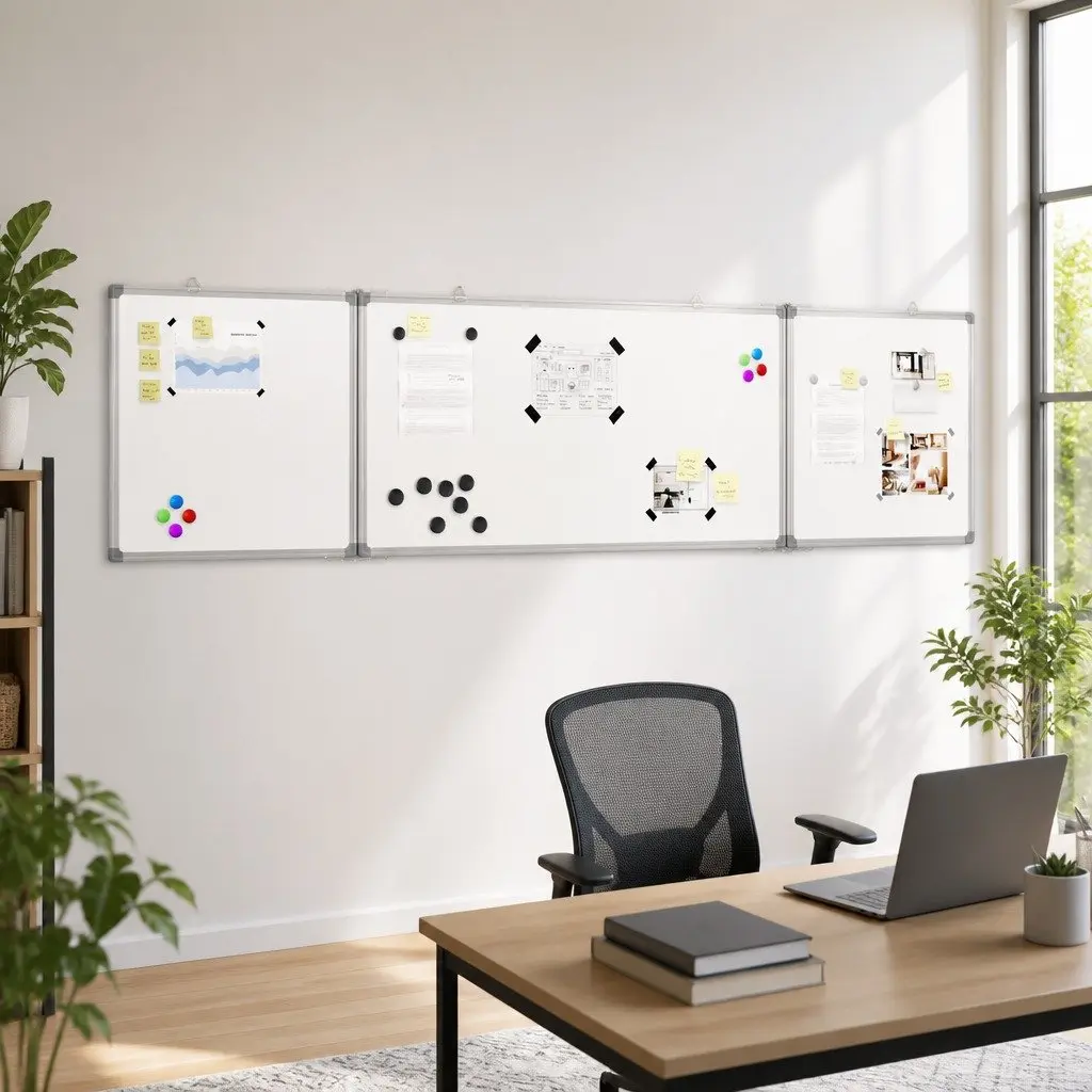 Foldable Magnetic Whiteboard Lacquer-coated 200 x 50 cm White