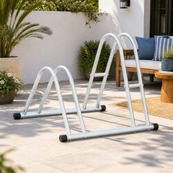Bicycle Stand Floor Freestanding 2 Bikes Storage Rack Galvanised Steel Silver