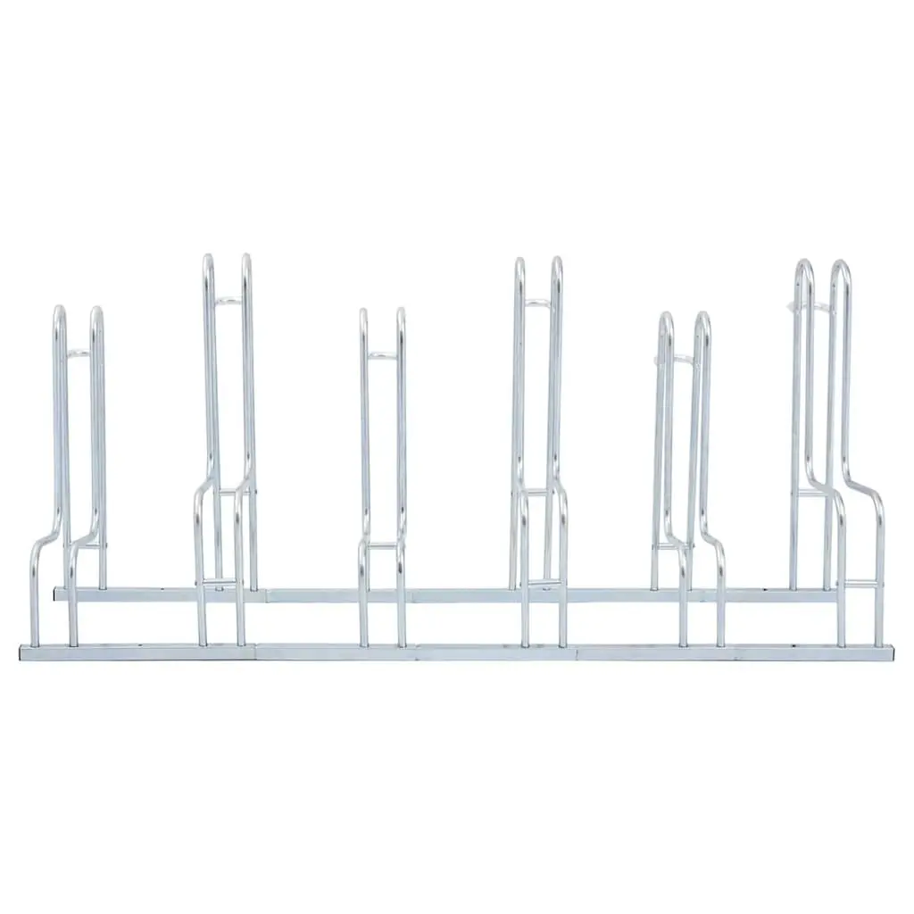 Bicycle Stand Freestanding Galvanised Steel Silver Storage Rack for 6 Bikes