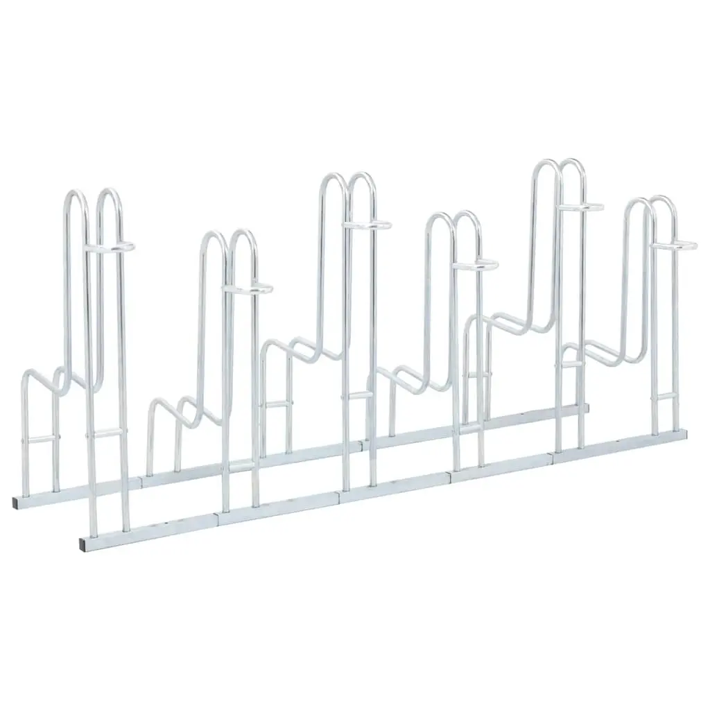 Bicycle Stand Freestanding Galvanised Steel Silver Storage Rack for 6 Bikes
