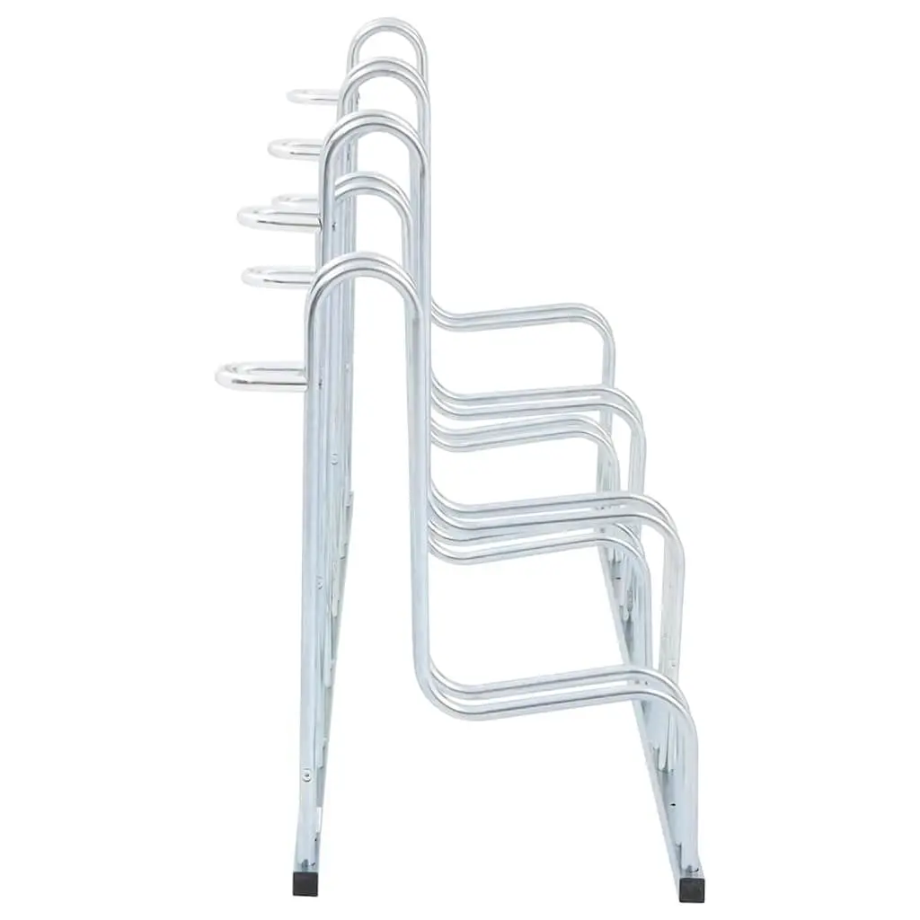 Bicycle Stand Freestanding Galvanised Steel Silver Storage Rack for 6 Bikes