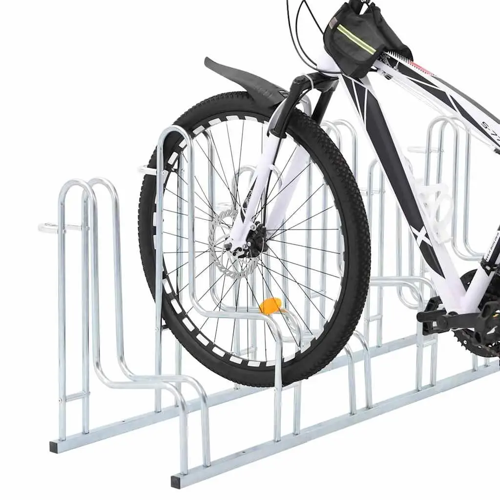 Bicycle Stand Freestanding Galvanised Steel Silver Storage Rack for 6 Bikes