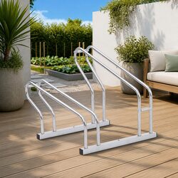 Practical Silver Bicycle Stand for 2 Bikes Usage