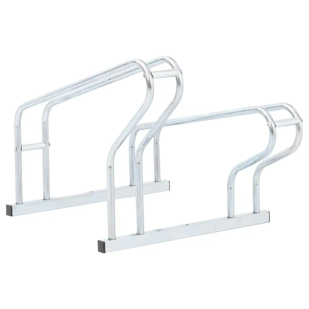 Bicycle Stand Galvanised Steel Freestanding Silver for 2 Bikes Indoor Outdoor