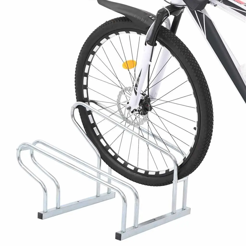 Bicycle Stand Galvanised Steel Freestanding Silver for 2 Bikes Indoor Outdoor