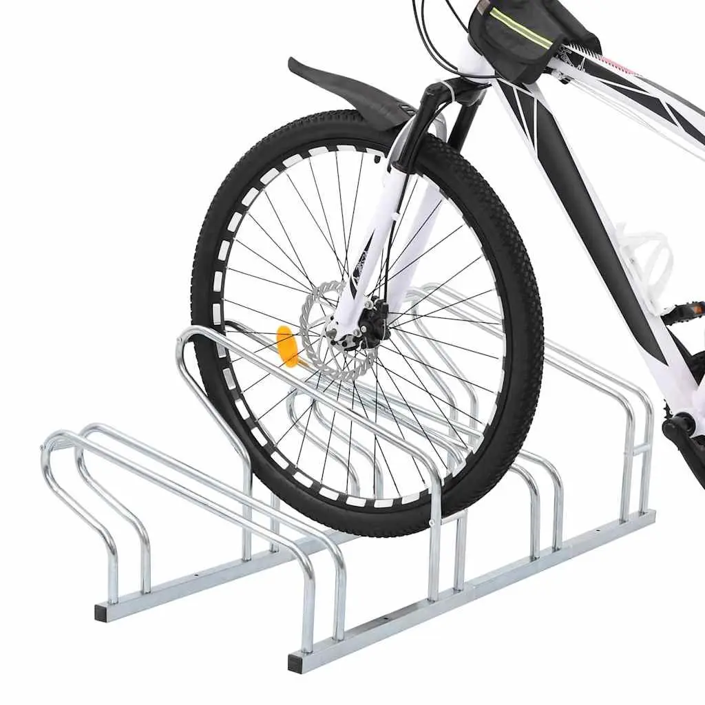 Bicycle Stand Galvanised Steel Silver 4 Bikes Freestanding Storage Rack