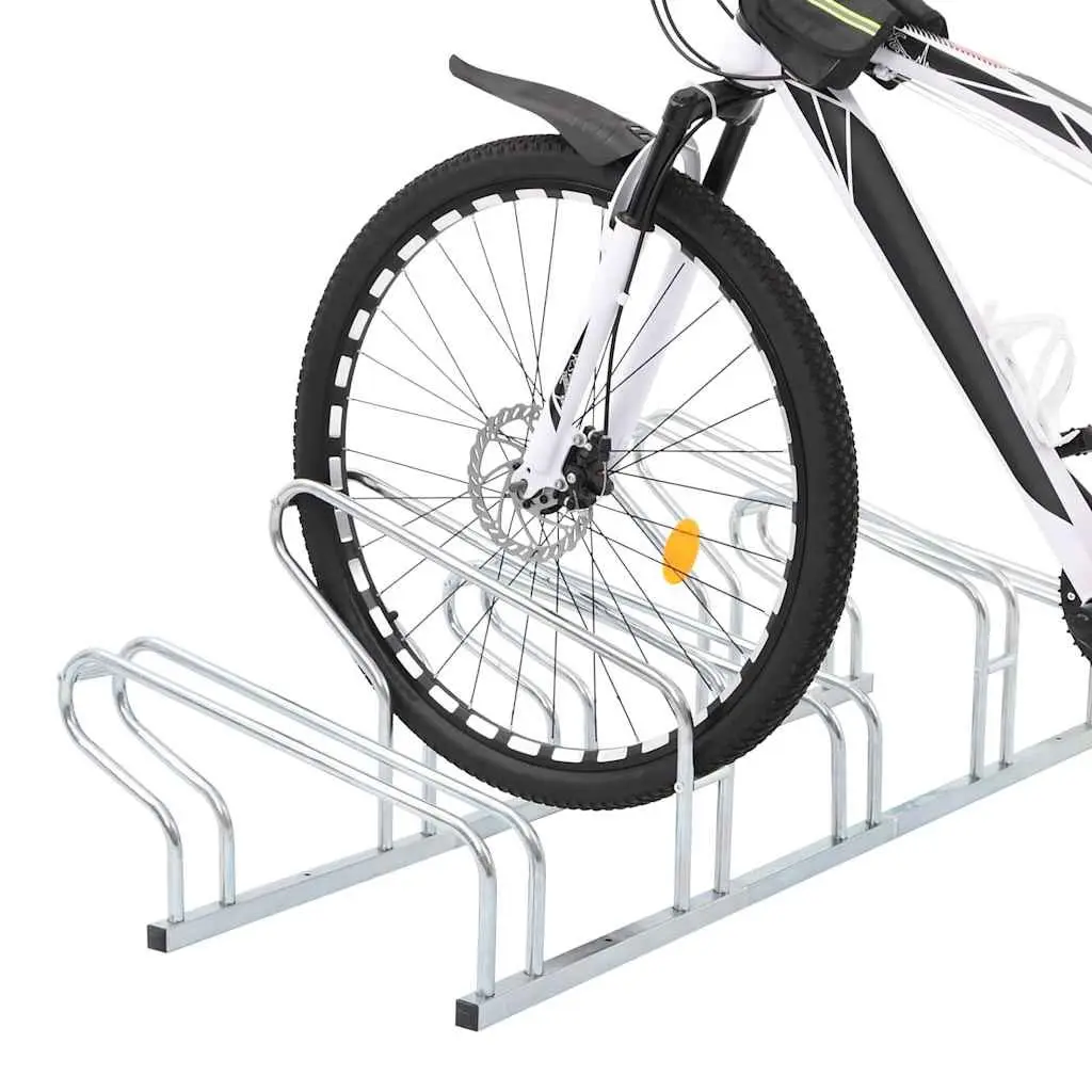 Bicycle Stand Freestanding Galvanised Steel 5 Bikes Storage Silver