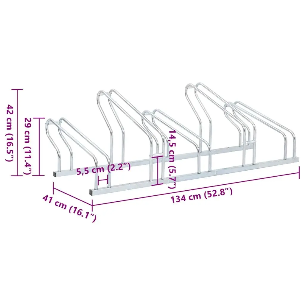 Bicycle Stand Freestanding Galvanised Steel 5 Bikes Storage Silver