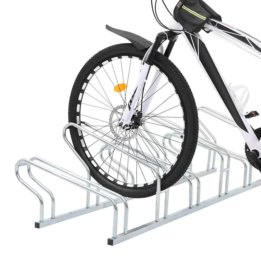 Bicycle Stand Freestanding Galvanised Steel 6 Bikes Silver