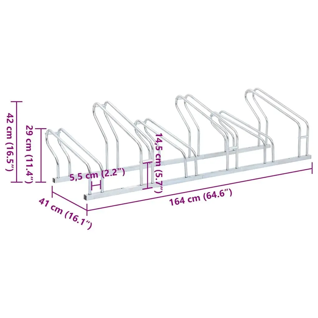 Bicycle Stand Freestanding Galvanised Steel 6 Bikes Silver