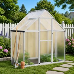 Greenhouse with Base Frame Silver 169x114x195 cm Aluminium Polycarbonate Garden