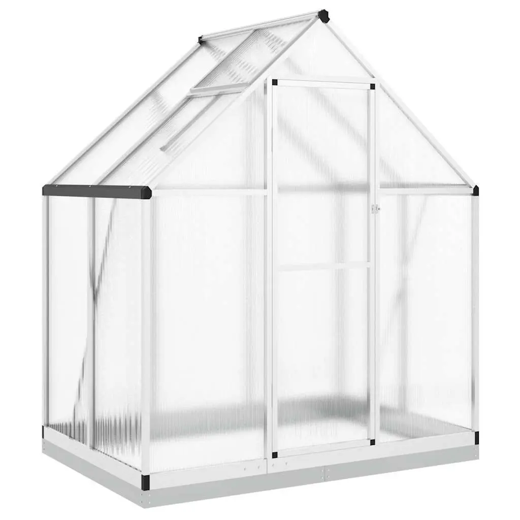 Greenhouse Aluminium Polycarbonate Silver 169x114x202 cm with Base Frame for Garden