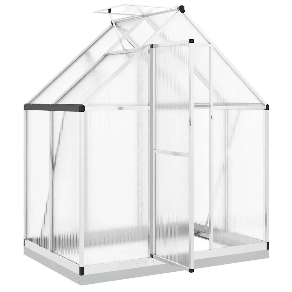 Greenhouse Aluminium Polycarbonate Silver 169x114x202 cm with Base Frame for Garden