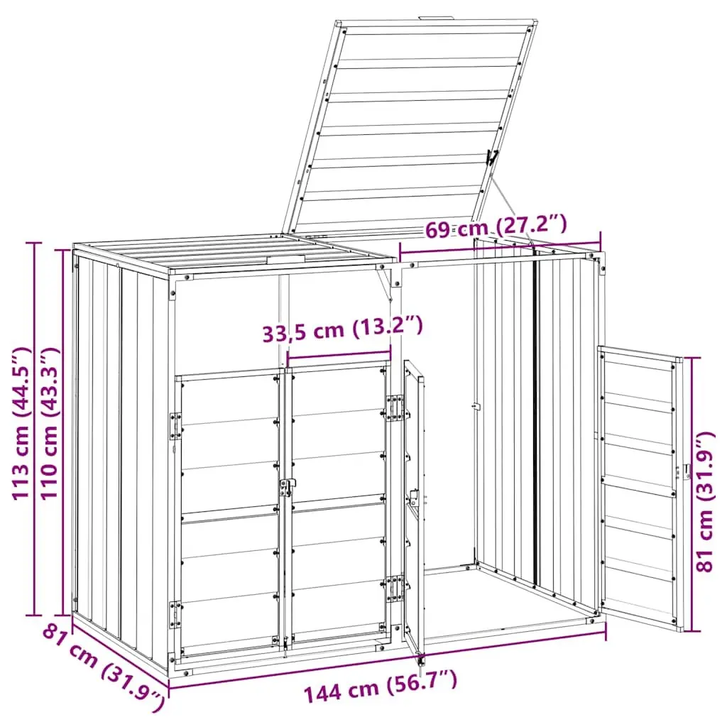 Wheelie Bin Storage Double Bins Grey Garden Waste Container Enclosure Steel