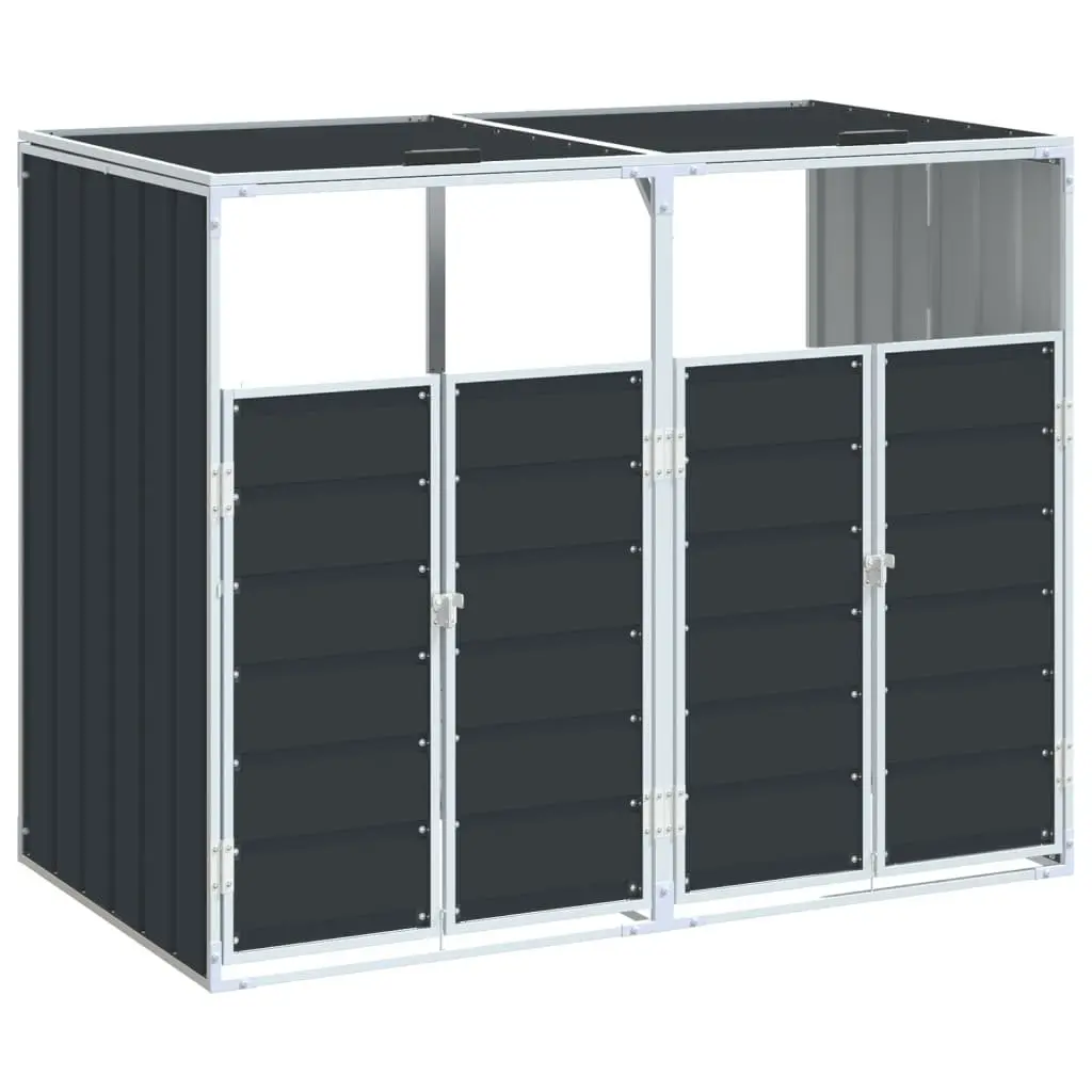 Wheelie Bin Storage Double Bins Powder-coated Steel 144 x 81 x 113 cm Anthracite Garden Waste Container Enclosure