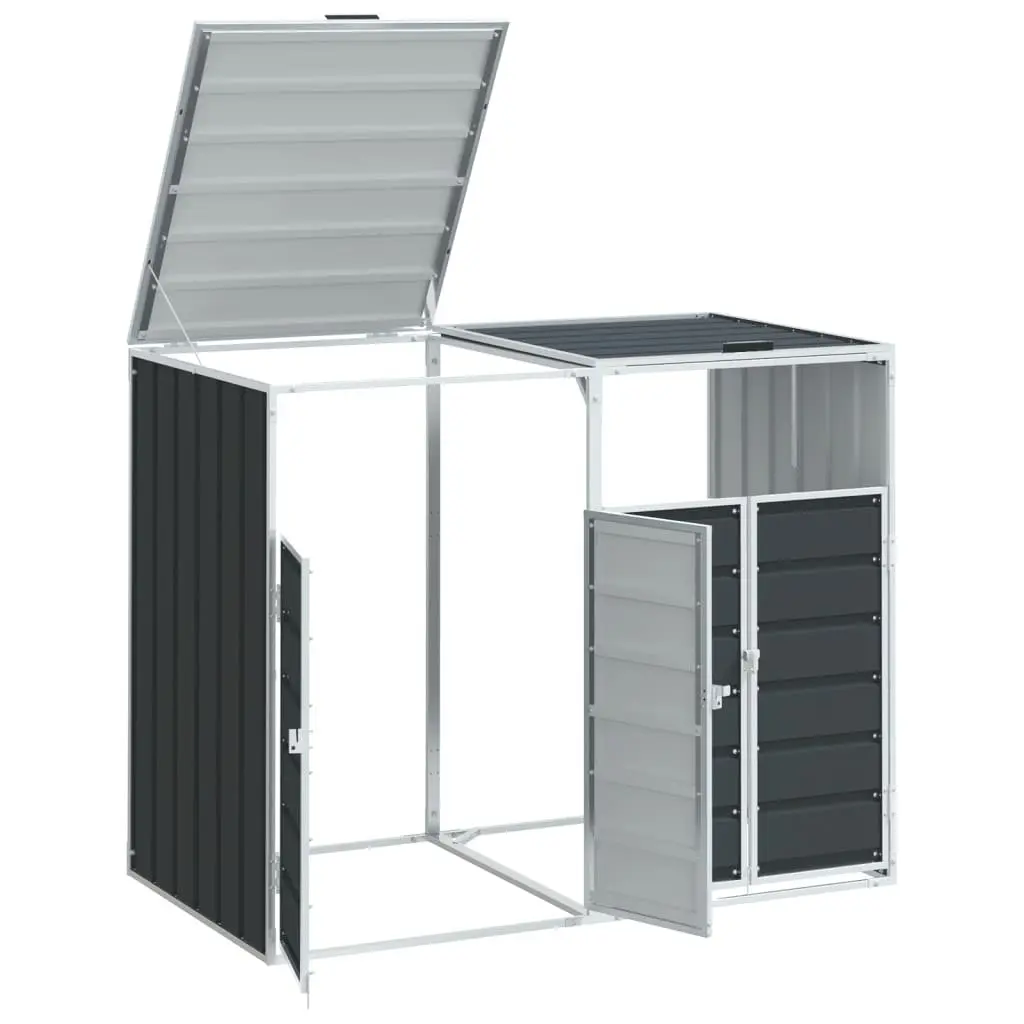 Wheelie Bin Storage Double Bins Powder-coated Steel 144 x 81 x 113 cm Anthracite Garden Waste Container Enclosure