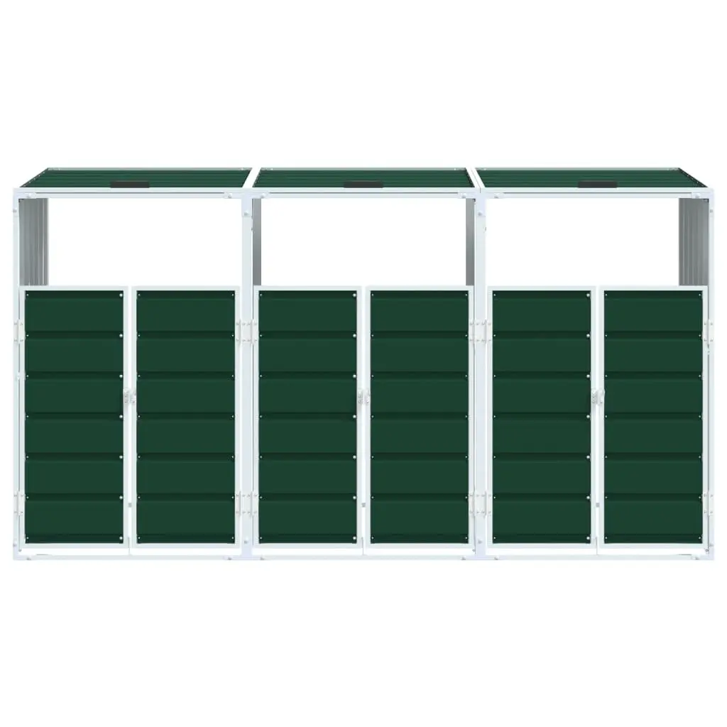 Wheelie Bin Storage Powder-coated Steel Triple Green Outdoor Garden Waste Enclosure