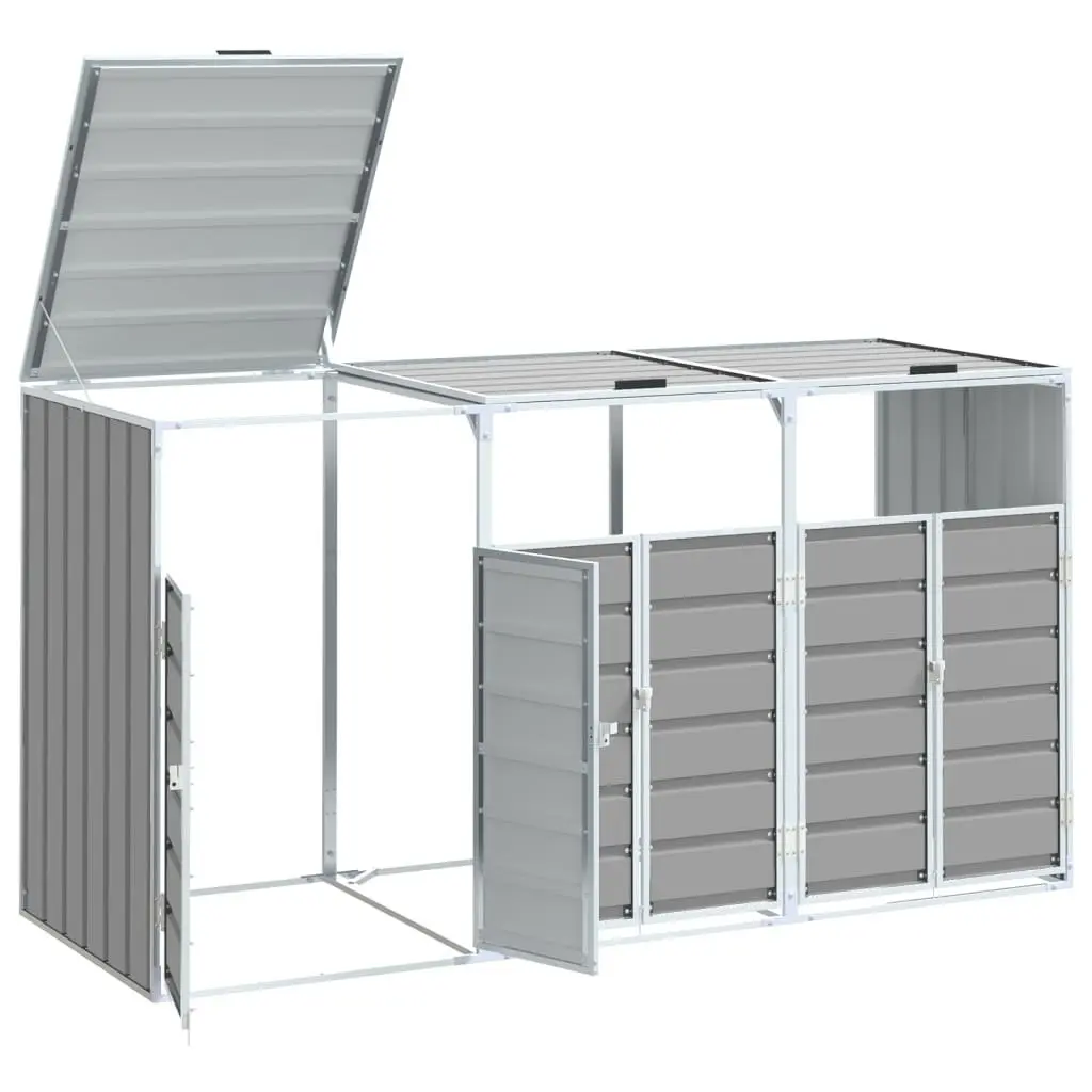 Triple Bin Enclosure Outdoor Waste Container Grey Powder Coated Steel with Ventilation Panels and Automatic Lid System