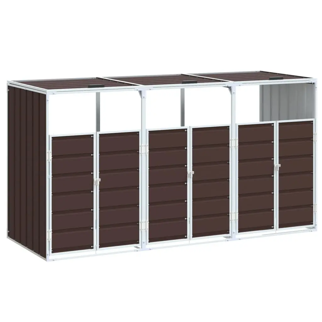 Wheelie Bin Storage Triple Bins Powder-coated Steel 216x81x115 cm Brown Garden Waste Container