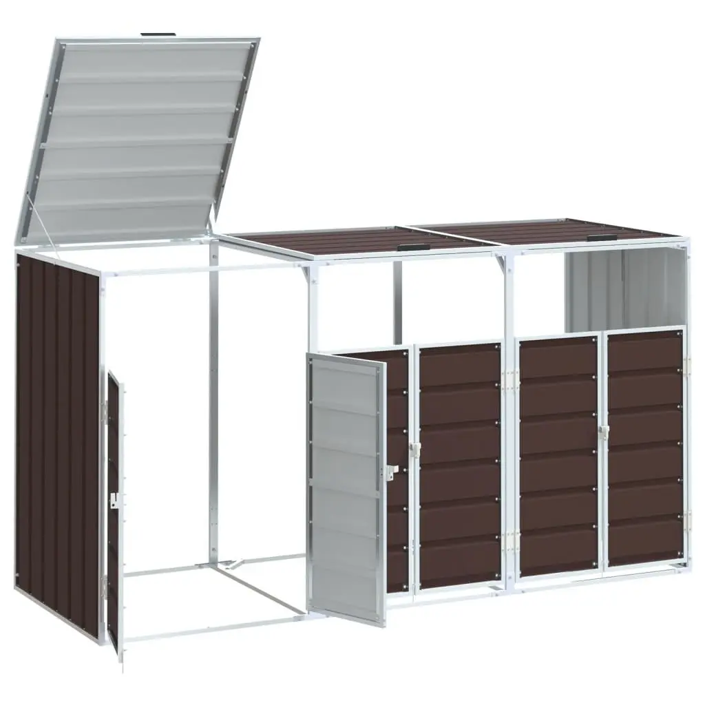 Wheelie Bin Storage Triple Bins Powder-coated Steel 216x81x115 cm Brown Garden Waste Container