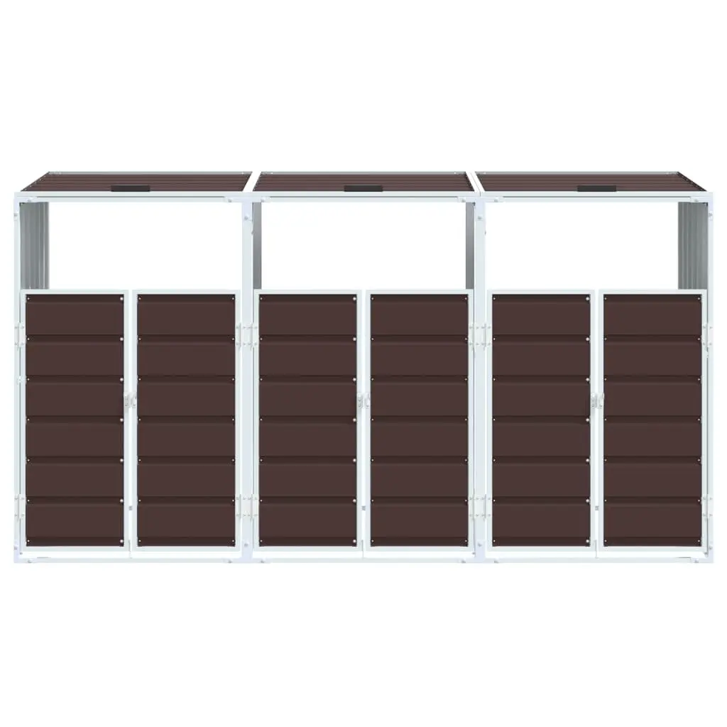 Wheelie Bin Storage Triple Bins Powder-coated Steel 216x81x115 cm Brown Garden Waste Container