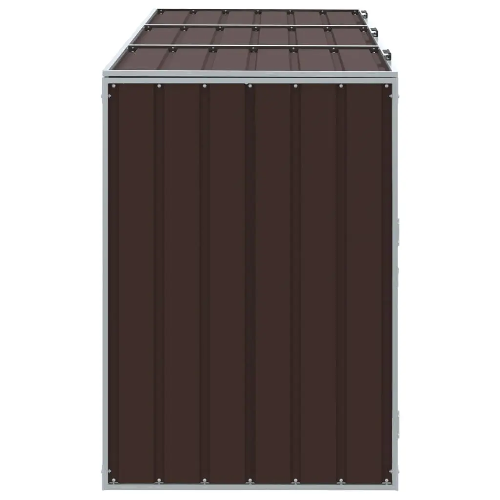 Wheelie Bin Storage Triple Bins Powder-coated Steel 216x81x115 cm Brown Garden Waste Container