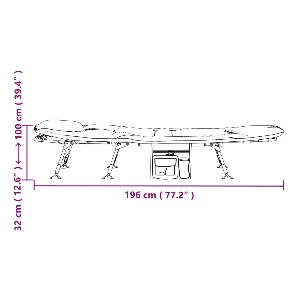 Foldable Fishing Bed Steel Frame Foam Padding Adjustable Backrest Green