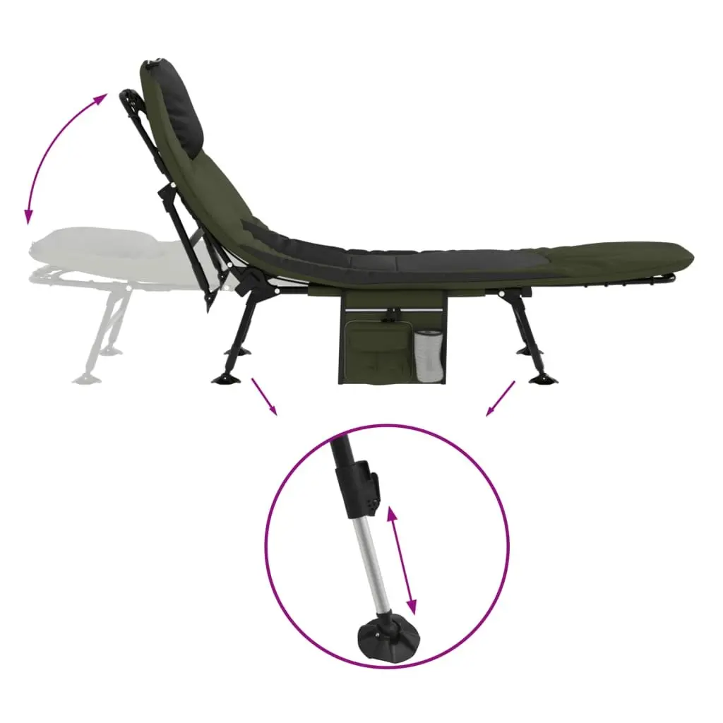 Foldable Fishing Bed Steel Frame Foam Padding Adjustable Backrest Green