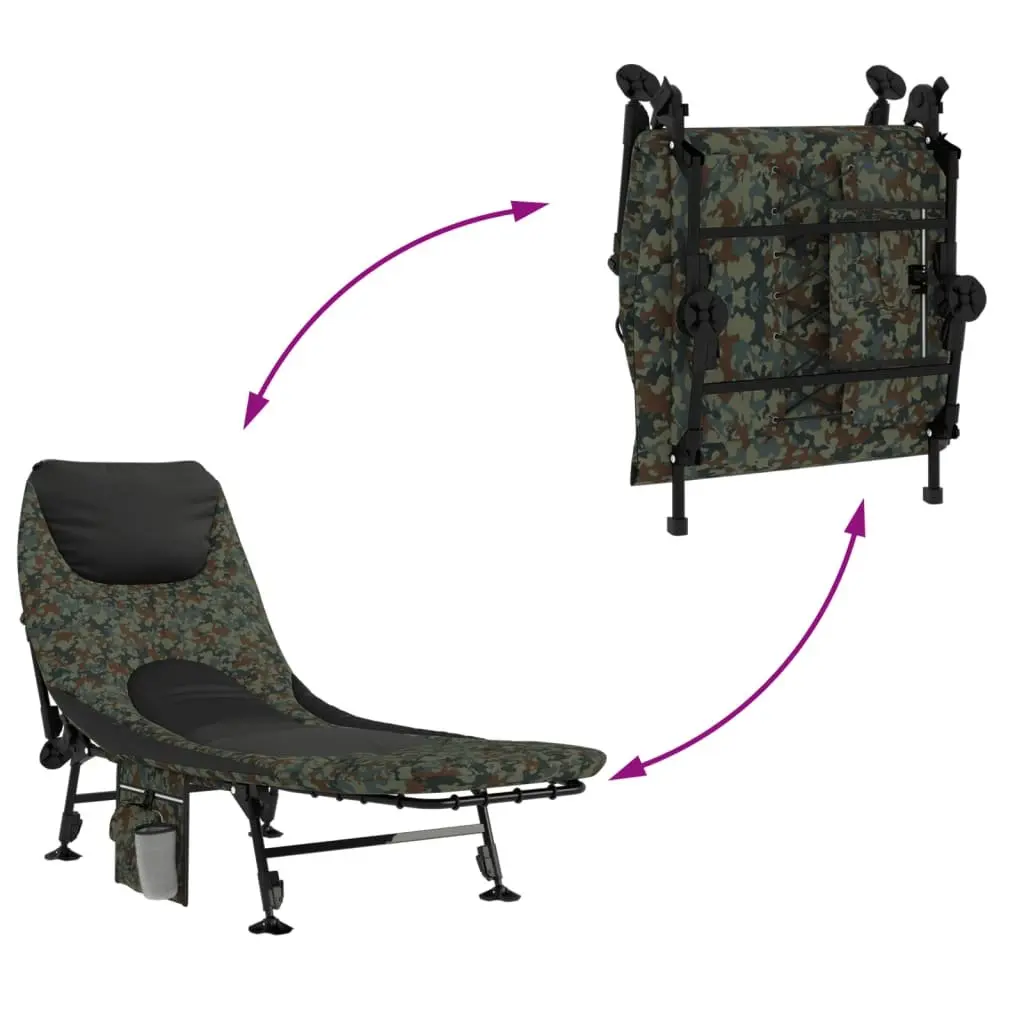 Foldable Fishing Bed Steel Foam Padding Adjustable Mud Legs Multicolour Camouflage