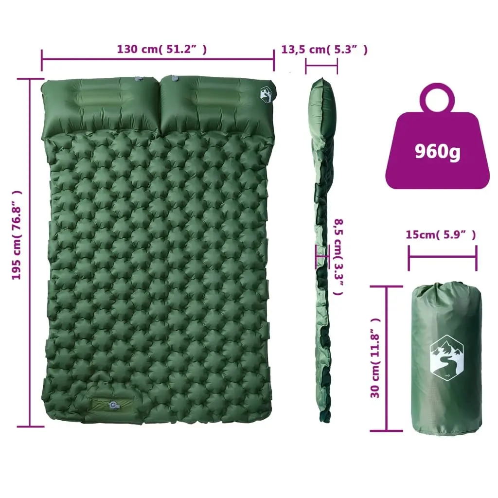 Self Inflating Camping Mattress 2 Person 40D Nylon Green