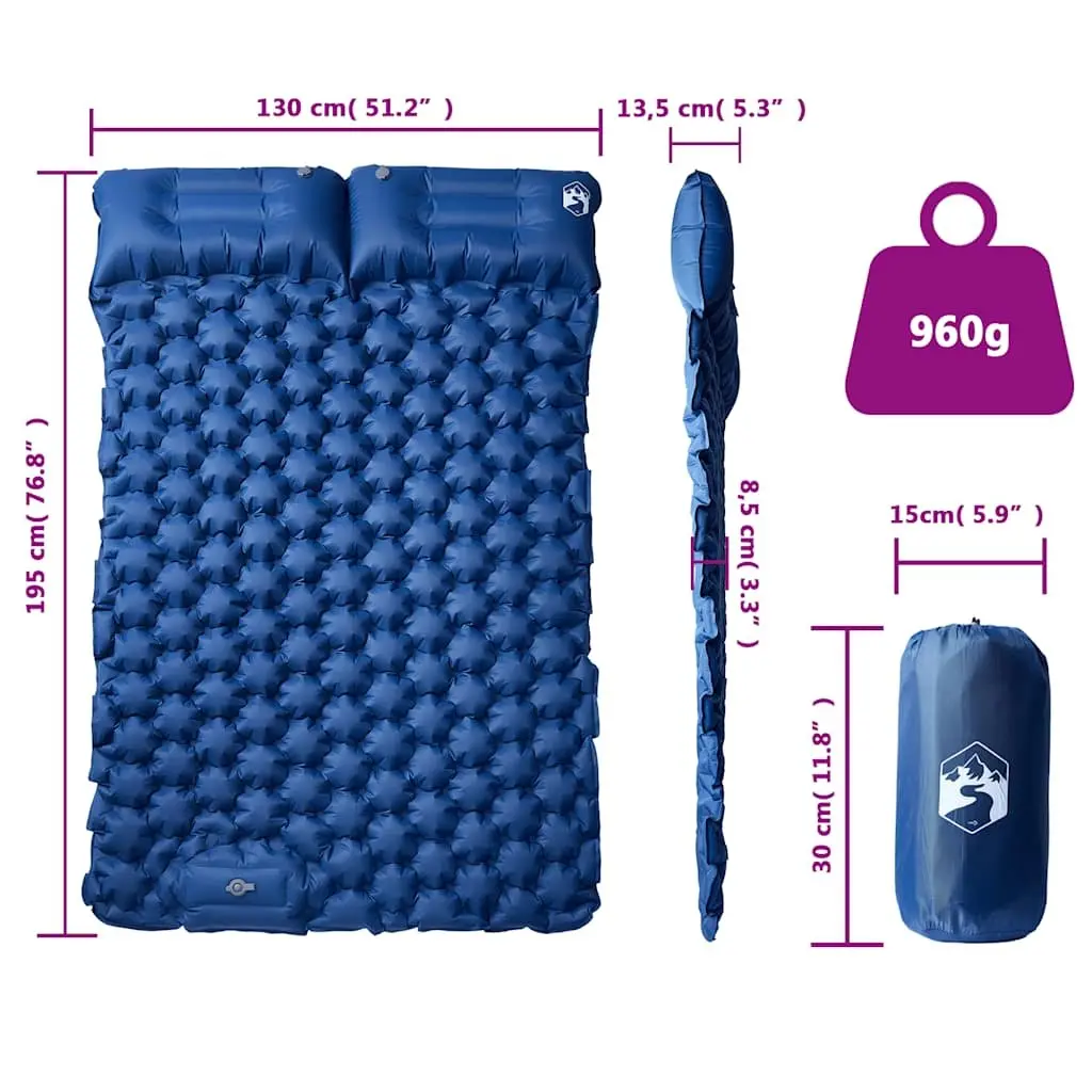Self Inflating Camping Mattress Double Layer 8.5 cm Thickness Blue