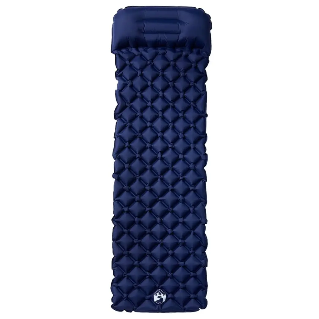 Inflatable Sleeping Pad 40D Nylon 6cm Thickness Blue with Integrated Pillow Single Person Outdoor Mattress