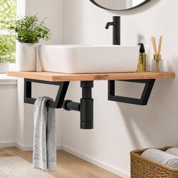 Shelf Brackets for Washbasin 2 pcs Black Trapezium Steel Wall Mount Storage